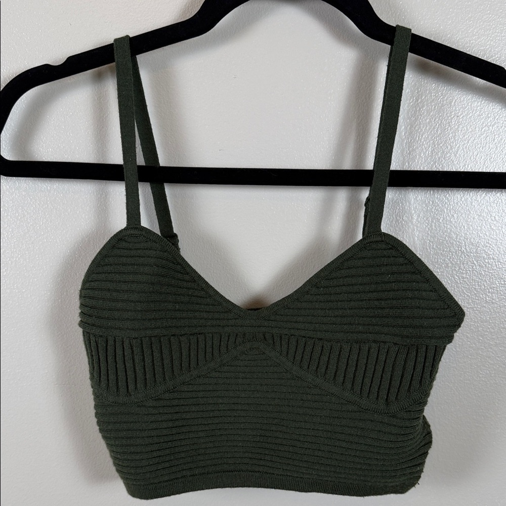 Aerie Ribbed Olive Crop Cami with Adjustable Straps